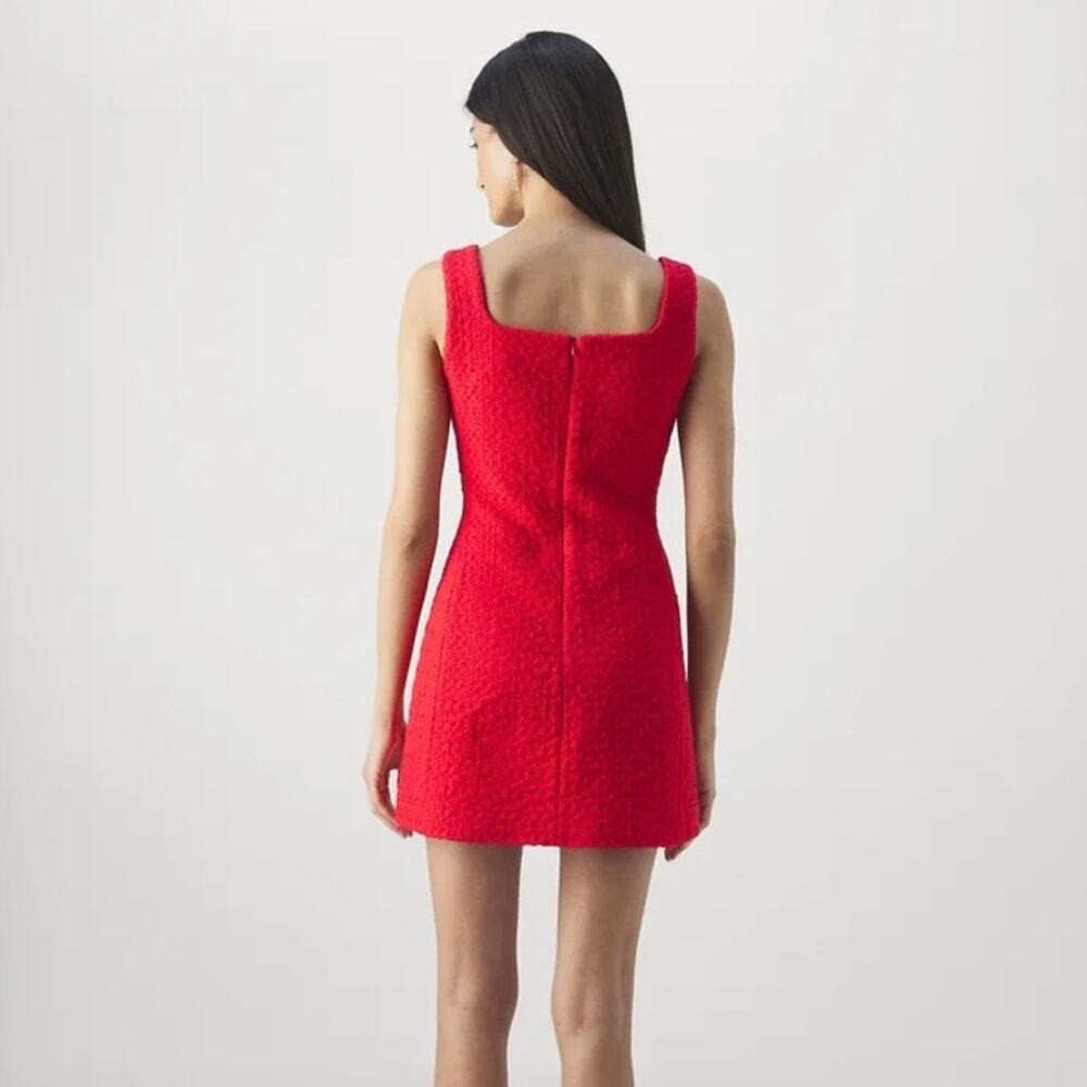 MAJE Ribala Tweed Square Neck Mini Dress in Red Size Large - Picture 2 of 8